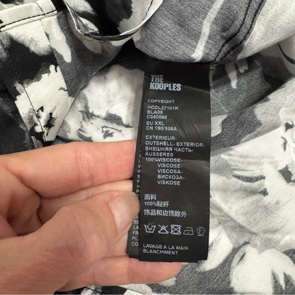 The Kooples Floral Button Up XXL Watercolor Garden Shirt Designer Black White - Picture 8 of 11